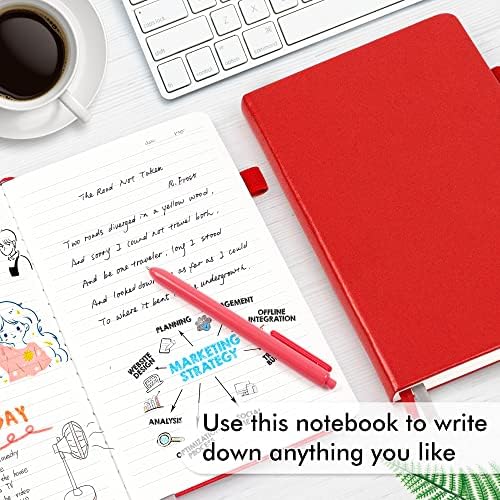feela 12 Pack Notebooks Journals Bulk with 12 Black Pens, A5 Hardcover Notebook Classic Ruled Journal Set with Pen Holder for School Business Work Travel Writing, 120 GSM, 5.1”x8.3”, Red - Image 4