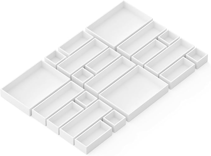 SpaceAid 21-Piece Bamboo Drawer Organizer Storage Boxes Set, Wood Tray Junk Drawer Organizers Multi-Use Divider Bins for Kitchen, Bathroom, Office Desk and Makeup Organization (21 Pack, White) by SpaceAid