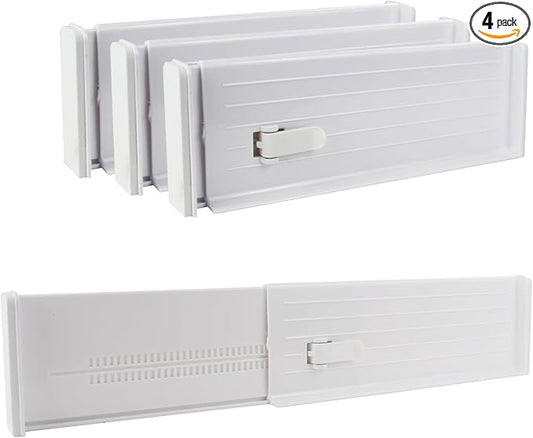 Set of 4 Adjustable Drawer Dividers, Plastic Drawer Dividers, DIY Drawer Organiser Set, Drawer Organiser for Socks, Kitchen, Office (4) by Feelorna