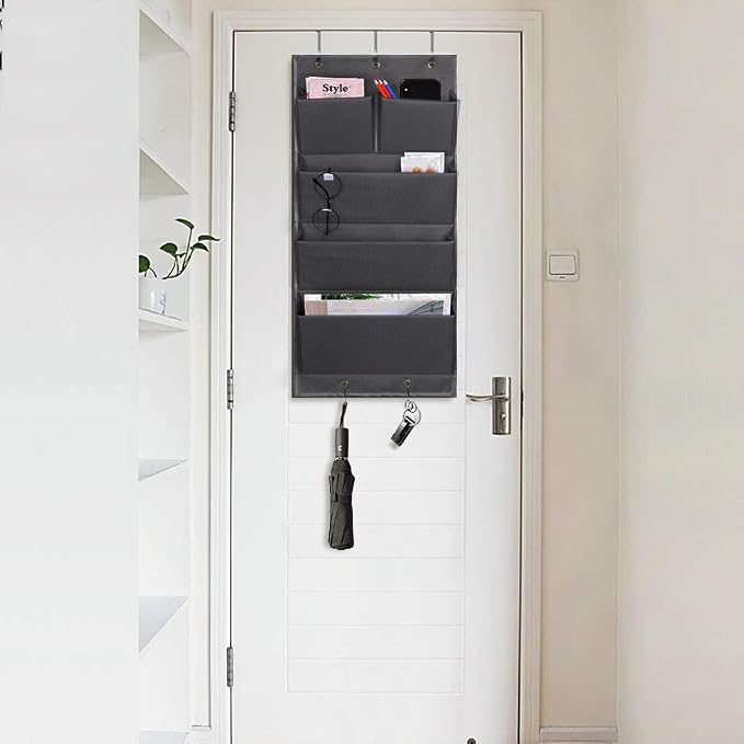 5 Pockets Over the Door File Organizer Wall Hanging File for Office Home | Hanging Storage with Hooks, Wall Mount Folders Document Holder for Notebooks, Paper, Mails, Filing, Supplies, Closets (Gray) - Image 6
