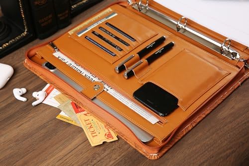 Vegan Leather Portfolio, Personalized 3 Ring Binder Padfolio for Women, Pink Leather, Handmade Organizer, Engraved Resume Folder (Brown Pattern, Custom) - Image 6