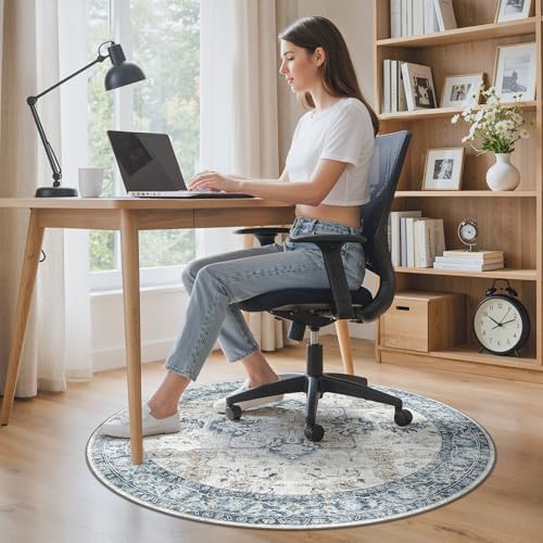 4FT Round Office Chair Mat for Hardwood Floor, Non-Slip Washable Blue - Image 2