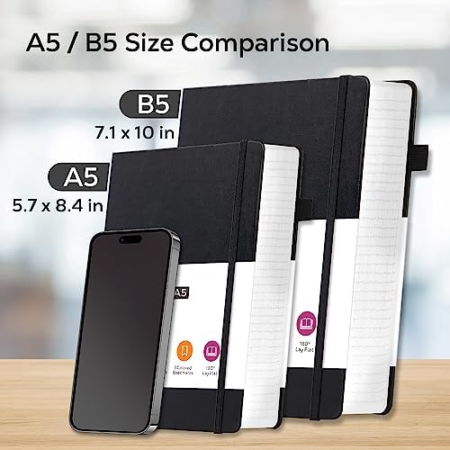 FOCUS DAY Journal Notebooks College Ruled, Thick Notebook Journal with 100GSM Paper, B5 Large Lined Notebook Journal for Women & Men, 7.1'' X 10'', 320 Pages, Black Leather Notebook - Image 5