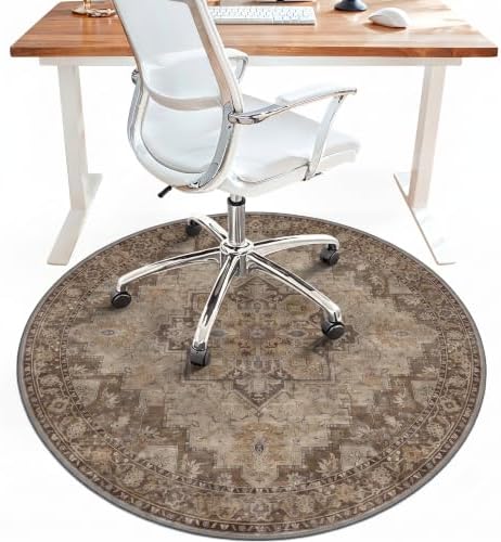 5FT Round Office Chair Mat for Hardwood Floor, Non-Slip Washable Brown by BESBLEE