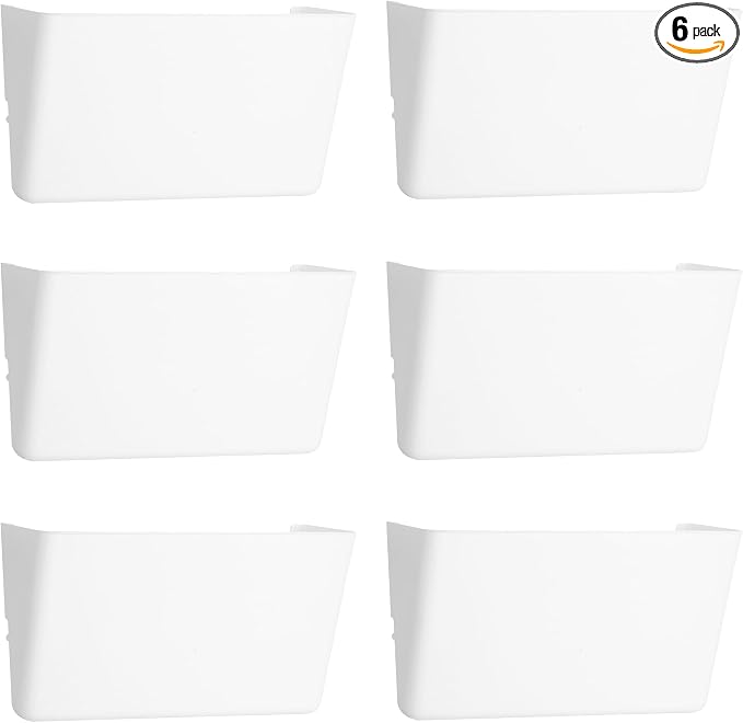 6 Pack White Plastic Single Pocket Hanging File Organizer, Wall Mount Paper Mails Magazines Holder, Mounted Folder Bins for Office School and Home, 12.99x4.13x7.48 inches by EASEPRES