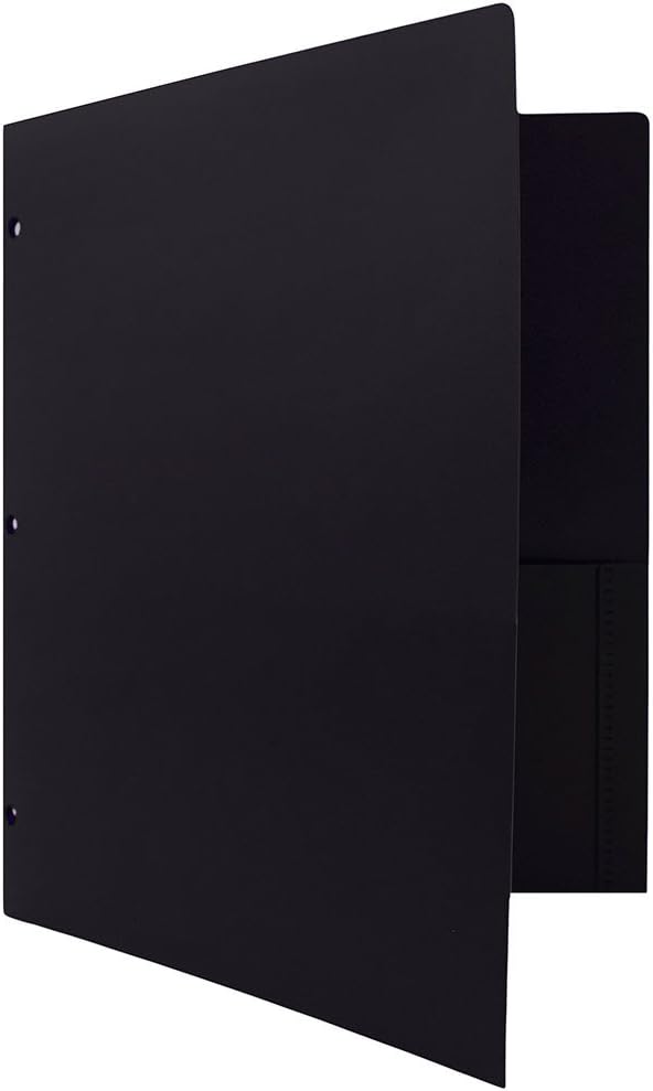 JAM PAPER Heavy Duty Plastic 3 Hole Punch Pocket Folders - Extra Tough School Folders - Black - 6/Pack - Image 5