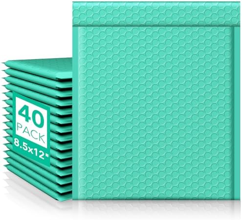 Fuxury Bubble Mailers 8.5x12" Teal Padded Envelopes 40 Pack Usable 8.5x11 by Fuxury
