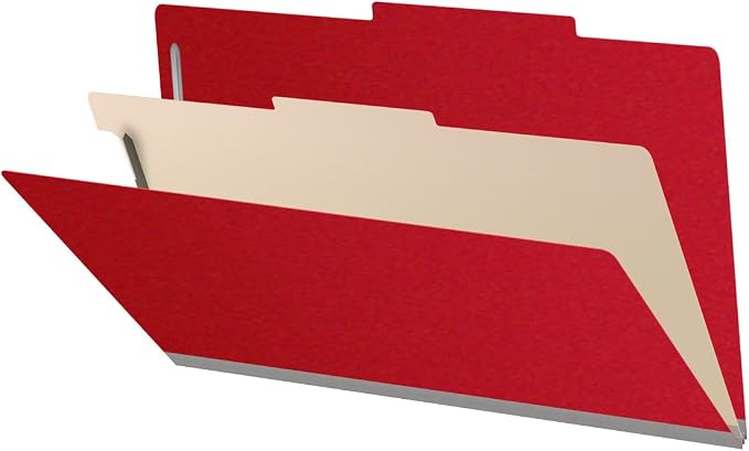 25 Pt. Pressboard Classification Folders, 2/5 Cut ROC Top Tab, Legal Size, 1 Divider, Deep Red (Box of 10) by Ecom+Folders