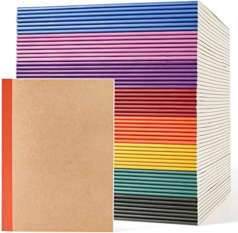 feela 56 Pack Composition Notebooks Bulk, Kraft Cover Lined Blank College Ruled Composition Travel Journals with Jewel Tone Spines For Women Students, 60 Pages, 8.3”x 5.5”, A5, 8 Vintage Colors by feela