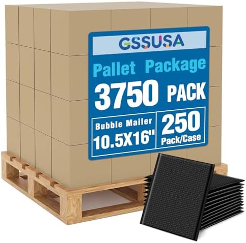 GSSUSA Black Bubble Mailers 10.5x16 Padded Envelopes 1 Pallet Pack of 3750 by GSSUSA