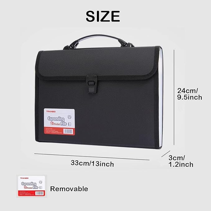 12 Pockets Letter Size/A4 Accordion File Organizer with Handle, TRANBO Expanding File Folder, Portable Paper Organizer, Expandable Plastic Document Organizer for Travel School Office - Black - Image 5