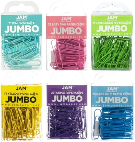JAM PAPER Colorful Jumbo Paper Clips - Large 2 Inch Paperclips - Spring Assortment - 6 Packs of 75 by JAMPaper