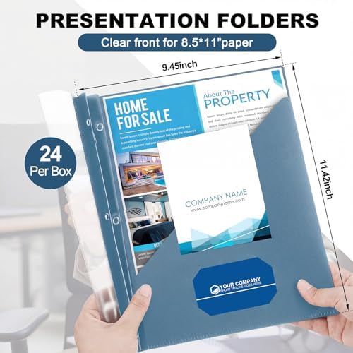 Teling 24 Pcs Report Covers with 3 Prongs for 8.5'' x 11'' Paper(Grey Blue) - Image 2