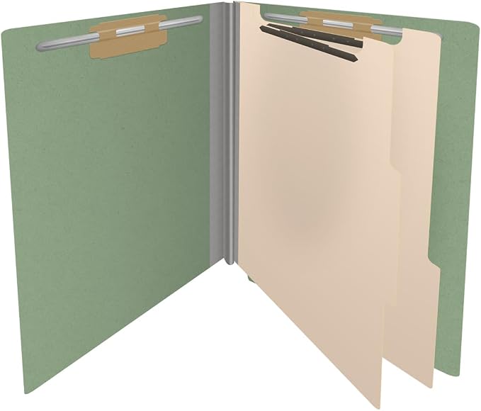 Pressboard Classification Folders, Full Cut End Tab, Letter Size, 2 Dividers, Green (Box of 10) - Image 4