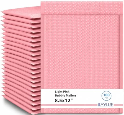 Light Pink Bubble Mailers 8.5x12, Poly Padded Envelopes #2, 100 Pack by BAYLUE