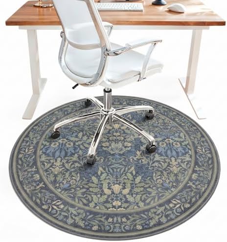 5FT Round Office Chair Mat for Hardwood Floor, Non-Slip Washable Dark Blue by BESBLEE