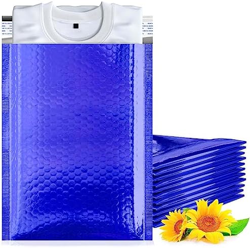 Metallic Bubble Mailers, Blue Glossy Padded Envelopes 7.25 x 11 Inches, Cushion Bubble Shipping Bags, Self Seal Mailing Envelopes, Pack of 200 by PUREVACY