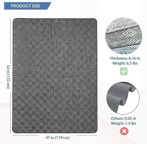 Chair Mat for Hardwood & Tile Floor, 47" x 52" Heavy Duty Office Chair Mat for Rolling Chairs, Anti Slip, Non-Curve, Floor Protector for Home Office, Charcoal Grid - Image 2
