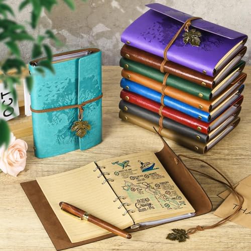 10 Pack PU Leather Journal Notebook, Refillable Journal Bulk, Vintage Travel Journals for Writing, Gift Diary Journal for Women, Men, Girls, 100GSM Lined Paper, Each 160 Pages & 2 Pockets (A6, 5"x7" ) - Image 6