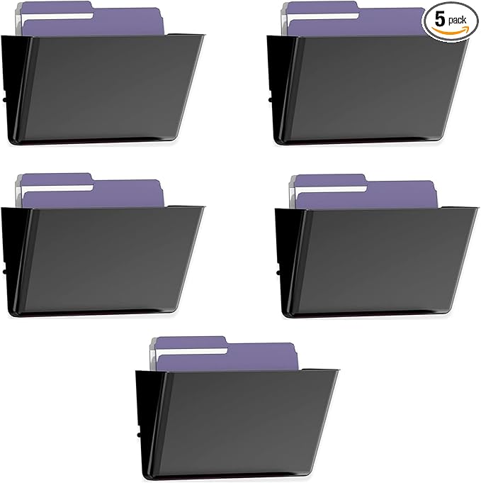MINDEPOT 5 Pockets Acrylic Wall File Organizer, Wall File Holder Black | Single Wall File Organizer Save Space Sturdy Acrylic Material by MINDEPOT