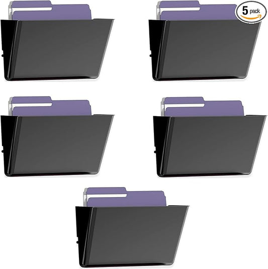 MINDEPOT 5 Pockets Acrylic Wall File Organizer, Wall File Holder Black | Single Wall File Organizer Save Space Sturdy Acrylic Material by MINDEPOT
