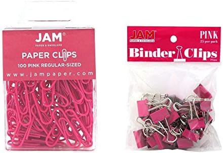 JAM PAPER Complete Desk Kit - Pink - Stapler, Tape Dispenser, Staples, Journal, Le Pens, Rubber Bands, Paper Clips & Binder Clips - 8/Pack - Image 5