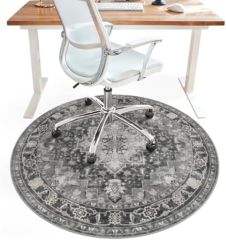 4FT Round Office Chair Mat for Hardwood Floor, Non-Slip Washable Black by BESBLEE