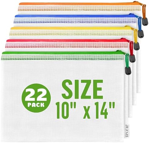 22 Pack Mesh Zipper Pouch Bags 10x14 inch - Plastic Zipper Pouches for Organizing - Document Bags With Zippers - Letter Size Zippered Pouch - Document Pouches With Zippers by Juzari