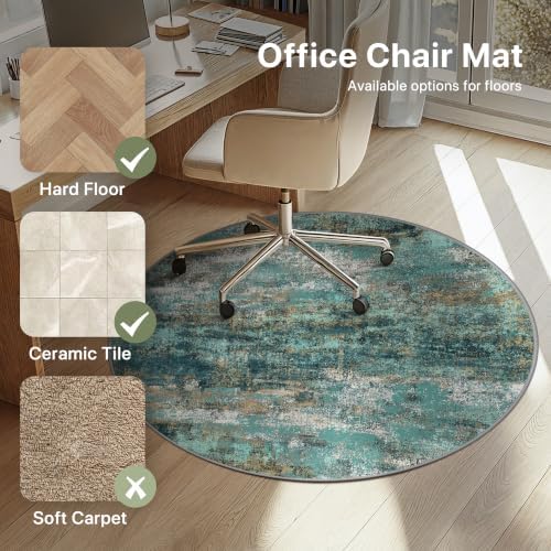 5FT Round Office Chair Mat for Hardwood Floor, Non-Slip Washable Teal Blue - Image 4