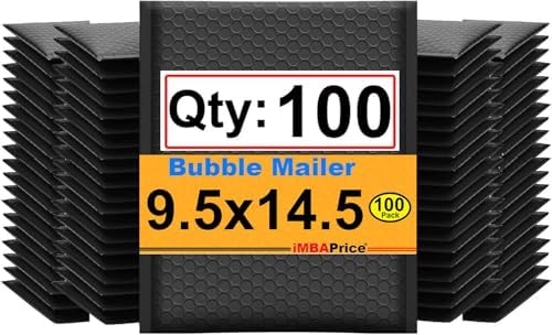 iMBAPrice 9.5x14.5 Inch Black Poly Bubble Mailers, 100-Pack by iMBAPrice