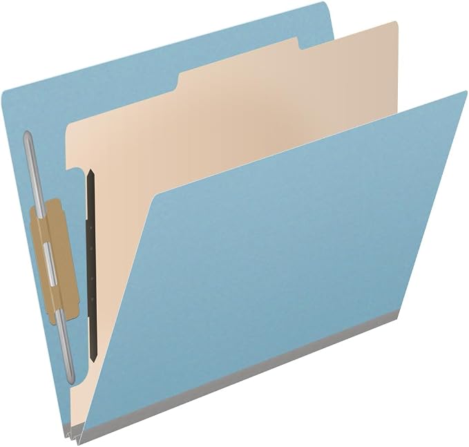25 Pt. Pressboard Classification Folders, Full Cut End Tab, Letter Size, 1 Divider, Light Blue (Box of 10) - Image 2