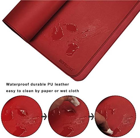ZORESYN PU Leather Desk Mat 78.7 x 35.4 Inch Red - Image 5