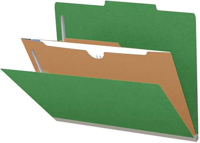 25 Pt. Pressboard Classification Folders, 2/5 Cut ROC Top Tab, Letter Size, 1 Pocket Divider, Moss Green (Box of 10) by Ecom+Folders