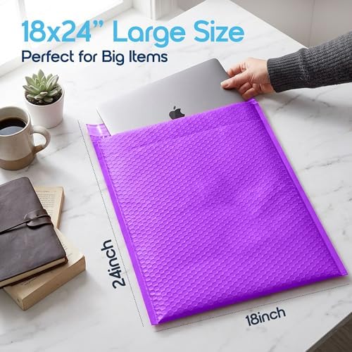 Purple Bubble Mailers 18x23, Self Seal Poly Padded Envelopes #9, 20 Pack - Image 3
