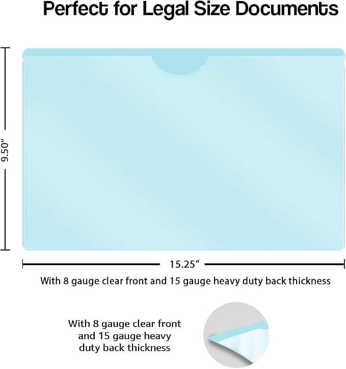 Doctor Stuff- 100 Pack, Vinyl Plastic Pocket File Folders Closed Sides, Legal Size, Clear Front Top Loading Job Jacket, Documents Holder for Office, High School and Medical Files, Light Blue - Image 2