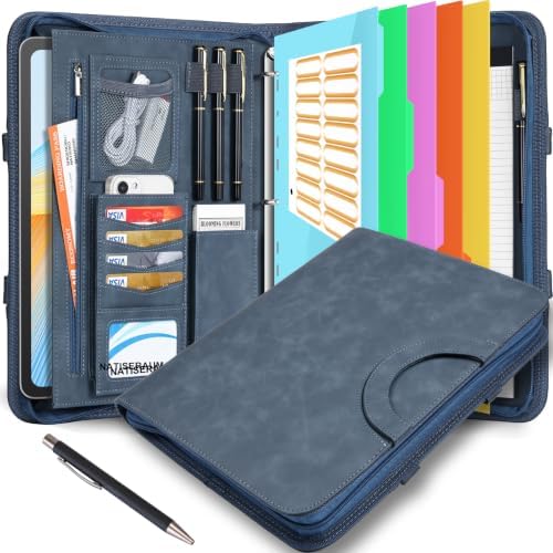 Portfolio Binder 3 Ring Includes Pen and 5 Dividers with 10 Pockets, Padfolio Organizer with Magnetic Handle for Men and Women, Includes A4 Notepad for Business, School, Work by NATISERAUM