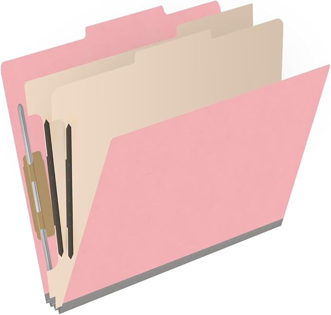 Heavy Duty End Tab Color Folders, 2/5 Cut ROC Top Tab, Letter Size, 2 Divider, Pink (Box of 10) - Image 2
