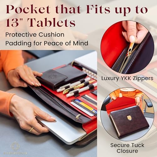 Business Portfolio- Premium Vegan PU Leather Padfolio with Durable Zipper & 13 inch Tablet Sleeve. Resume Folder for Interview & Documents Organizer. Gift Box & Pen Included - Image 2