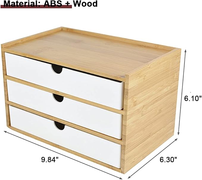 WAYUTO 3-Tier Bamboo Desktop Organizer Simple Wooden Tabletop Storage Organization Box Multi-Scene Drawer Units for Home Bathroom Office White 3-Drawer - Image 3