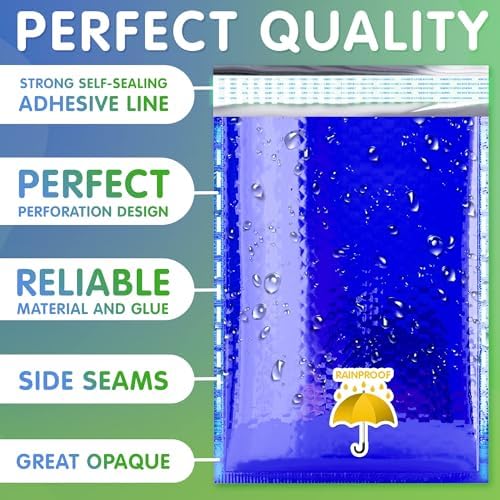 Metallic Bubble Mailers 5 x 9 Inch Blue, Self Seal Closure, 3/16 Inch Cushioning, Padded Shipping Envelopes Pack of 250 - Image 3