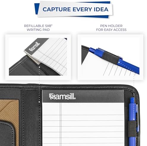 Samsill Professional Padfolio, Faux-Leather Mini Portfolio, with 5 x 8 Writing Pad, Black - Image 6