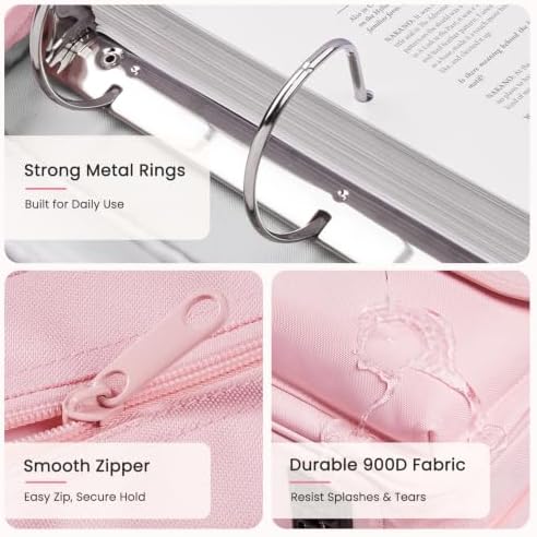 Sooez Zipper Binder Bag, 3 Inch 3 Ring Binder with D-Ring, Holds 900 Sheets - Image 5