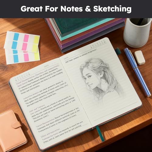 FOCUS DAY Lined Journal Notebook, A5 size (5.7'' X 8.4''), 320 Pages 100GSM Thick Paper, Leather Hardcover, for Women Men, Writing, Note Taking, Personal Diary, Travel Journal - Image 6