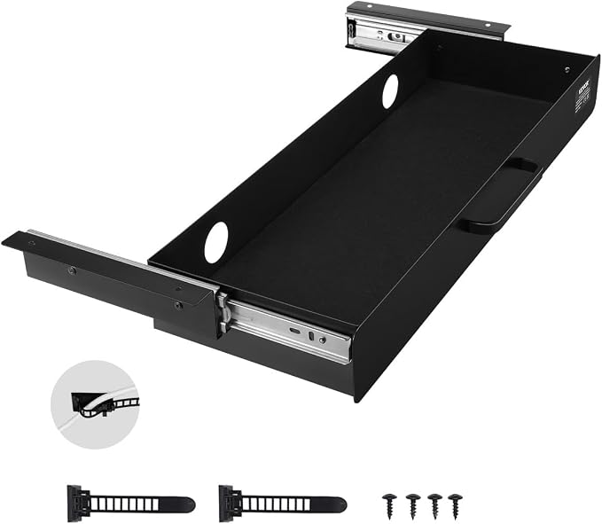 VEVOR Under Desk Drawer Slide Out, 22 inch Under Desk Mounted Pull-out Drawer Attachment, Hidden Under Counter Drawers for office Home Sit Stand Workstation, Black by VEVOR