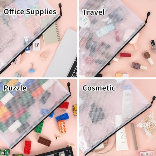 EOOUT 24pcs A3 Mesh Zipper Pouch Bags, Black Reusable Zipper Bags for Organizing Storage, Waterproof Puzzle Bag, Zipper Bags for Board Game Storage and School Office Supplies - Image 7