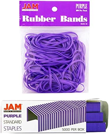 JAM PAPER Complete Desk Kit - Purple - Stapler, Tape Dispenser, Staples, Journal, Le Pens, Rubber Bands, Paper Clips & Binder Clips - 8/Pack - Image 4