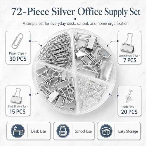 Paper Clips Binder Push Pin Set, Assorted Sized Binder Clips - Image 4
