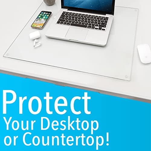 IMPRESA Clear Tempered Glass Desk Mat - 19 x 24 in, Clear - Table Protector & Desktop Mat for Office Accessories with Dry-Erase Surface & Preinstalled Rubber Feet - Image 2