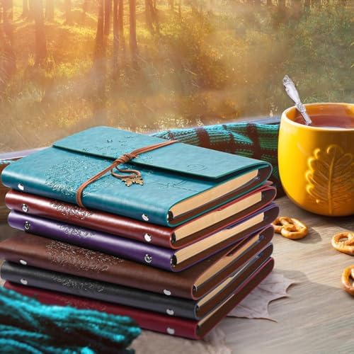 6 Pack Leather Notebook Journal, Travel Journal Bulk, Refillable Vintage Journals for Writing, Diary Gifts for Women, Men, Girls, Boys, 100GSM Lined Paper, Each 160 Pages & 2 Pockets (A5, 9.2" x 6.5") - Image 6
