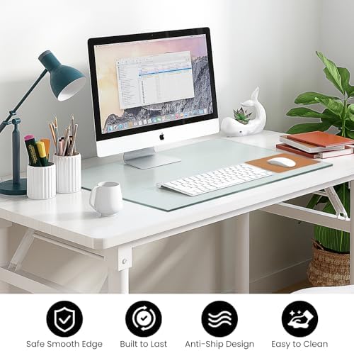 VASUHOME 24" x 18" Clear Tempered Glass Desk Mat - Multi-Functional Desk Pad for Keyboard and Monitor Protection, Dry Erase Surface, Ideal Table Top Protector for Home & Office - Image 2
